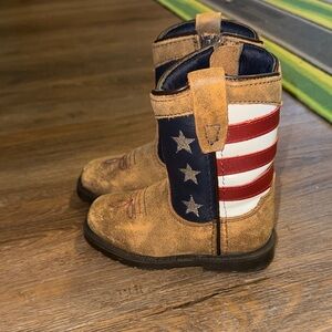 Kids Brown American Flag Cowboy Boots